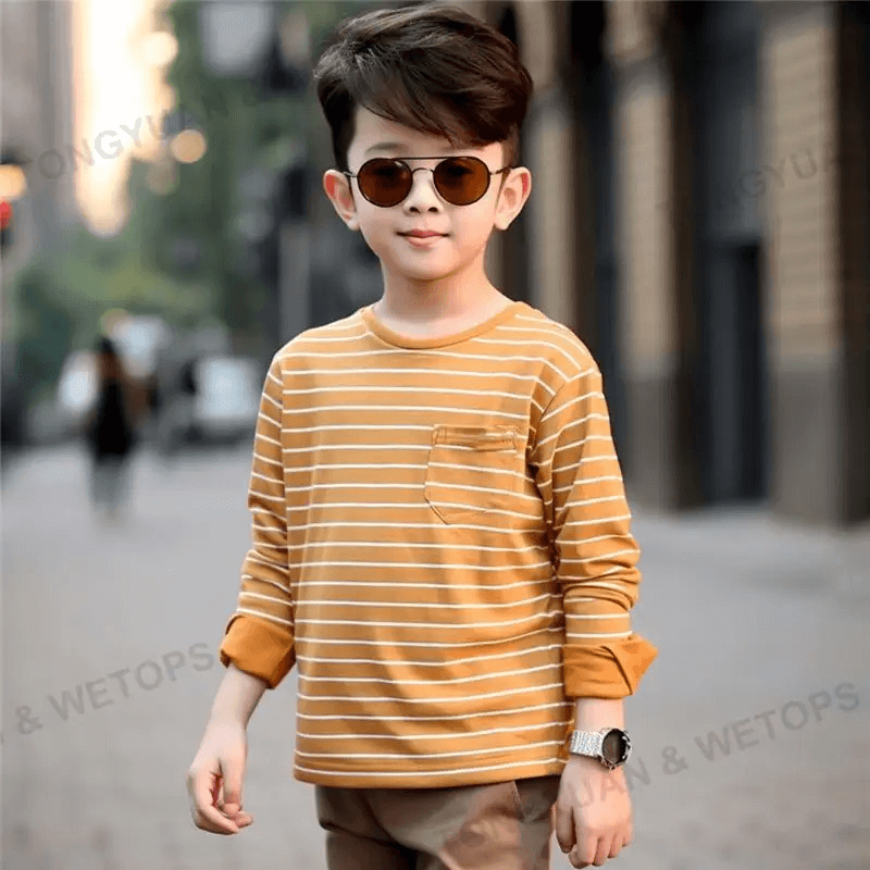 2023 Autumn Children's Stripe T-Shirt Kid 100% Cotton Long Sleeve Male Tee Shirts Spring Fall Clothes For Kid Tops