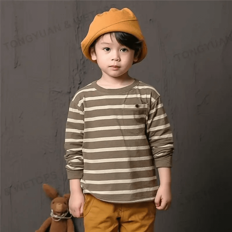 2023 Autumn Children's Stripe T-Shirt Kid 100% Cotton Long Sleeve Male Tee Shirts Spring Fall Clothes For Kid Tops