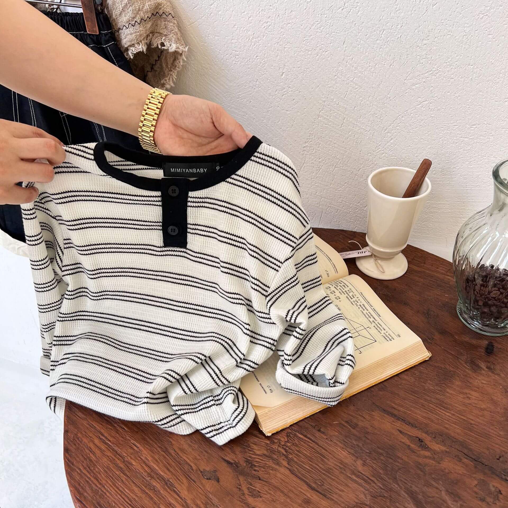 Children's long sleeve T-shirt 2023 fall new boy and girl stretch stripe T-shirt baby crewneck polo shirt