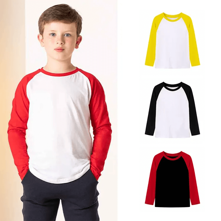 Custom Logo Printed Youth Kids Unisex Baseball Raglan Tee Cotton Long Sleeve Toddler Boys Raglan T-Shirts