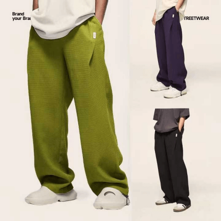 2023 New Waffle Design Mens Wide Leg Pants Oversize Street Wear Fashion Men's Knitted Vintage Casual Pants