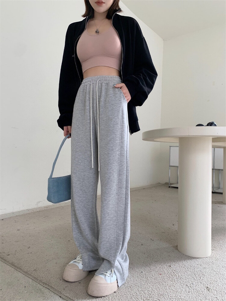 Sports Sweatpants Women's High Waist Straight Trousers Casual Wide Leg Pants