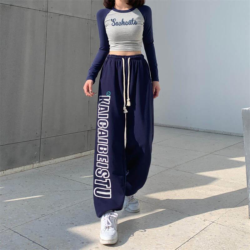 2023 New Arrivals Chic Design Fashion Graphic Joggers Women High Waist Drawstring Long Pants With Graffiti Streetwear