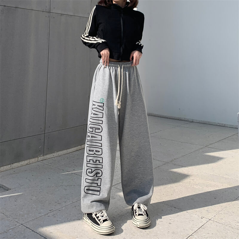 2023 New Arrivals Chic Design Fashion Graphic Joggers Women High Waist Drawstring Long Pants With Graffiti Streetwear