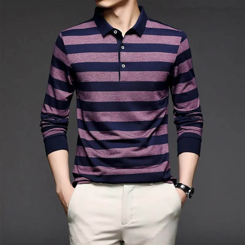 2023 New Top Grade Fashion Brand Men Plain Polo Shirts For Men Striped Casual Designer Long Sleeve Tops Men's Clothing