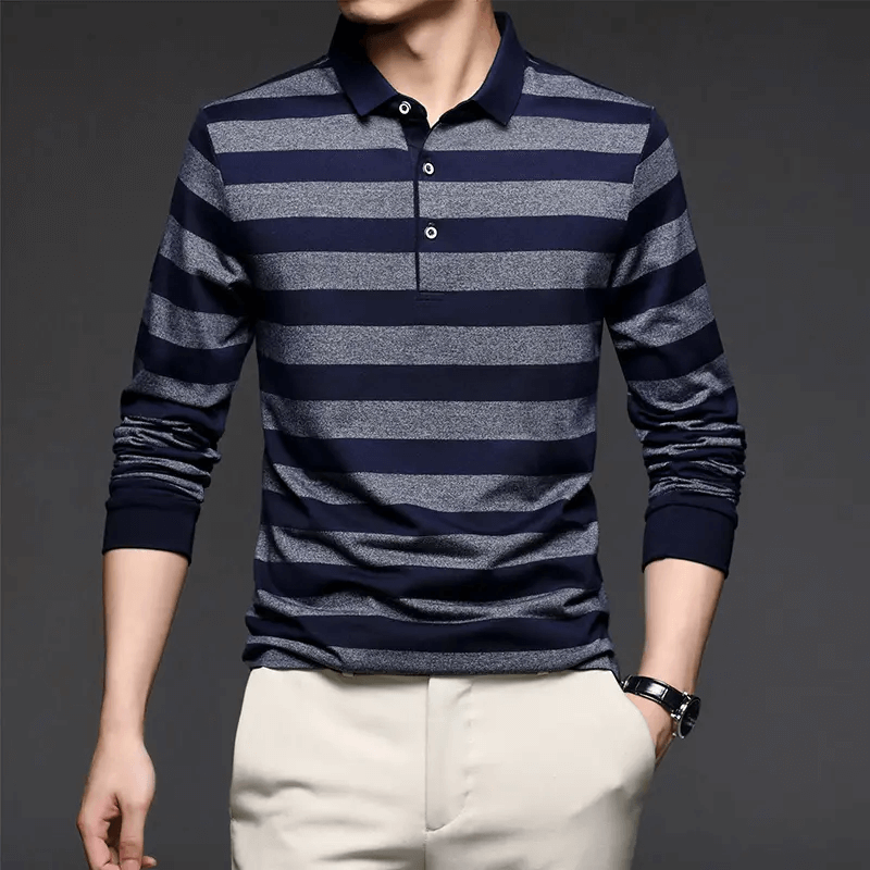 2023 New Top Grade Fashion Brand Men Plain Polo Shirts For Men Striped Casual Designer Long Sleeve Tops Men's Clothing