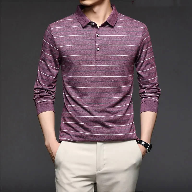 2023 New Top Grade Fashion Brand Men Plain Polo Shirts For Men Striped Casual Designer Long Sleeve Tops Men's Clothing