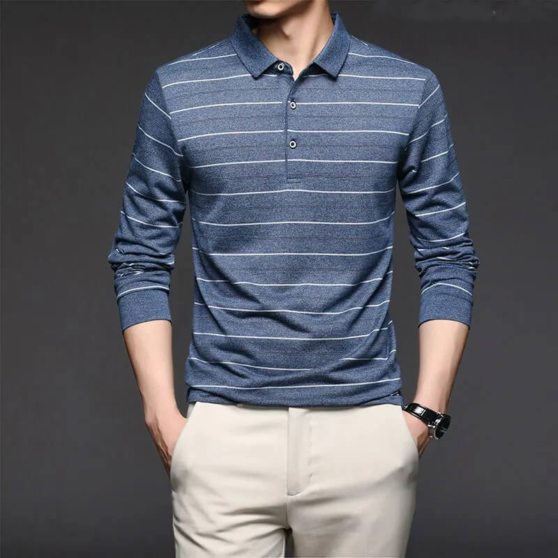 2023 New Top Grade Fashion Brand Men Plain Polo Shirts For Men Striped Casual Designer Long Sleeve Tops Men's Clothing