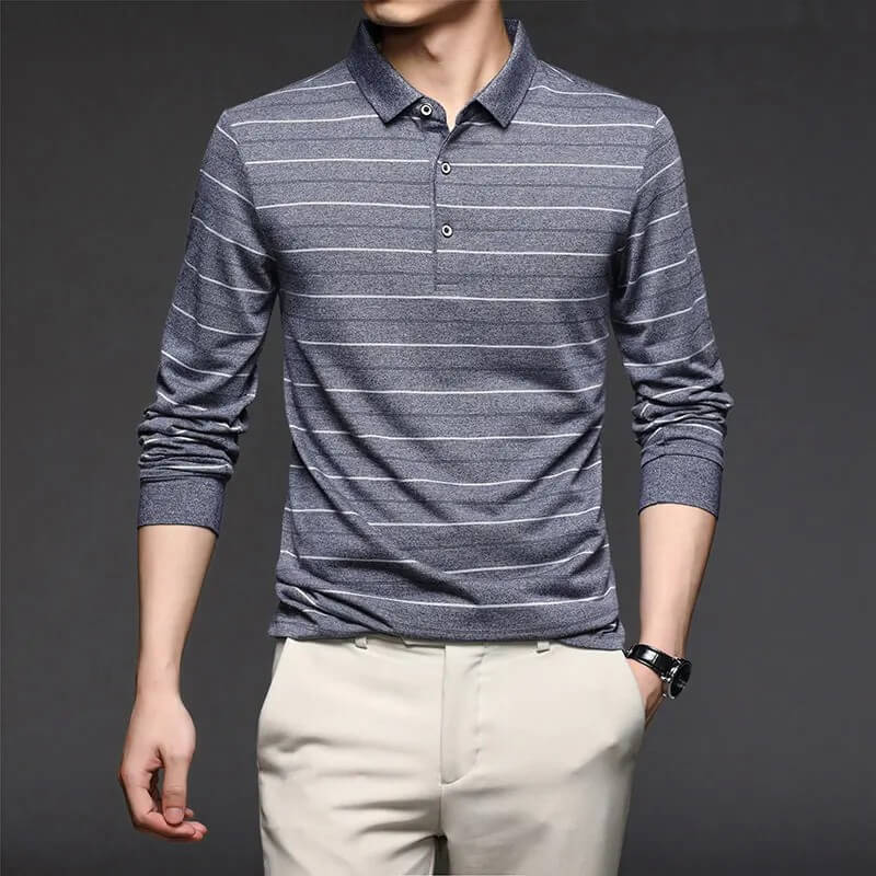 2023 New Top Grade Fashion Brand Men Plain Polo Shirts For Men Striped Casual Designer Long Sleeve Tops Men's Clothing