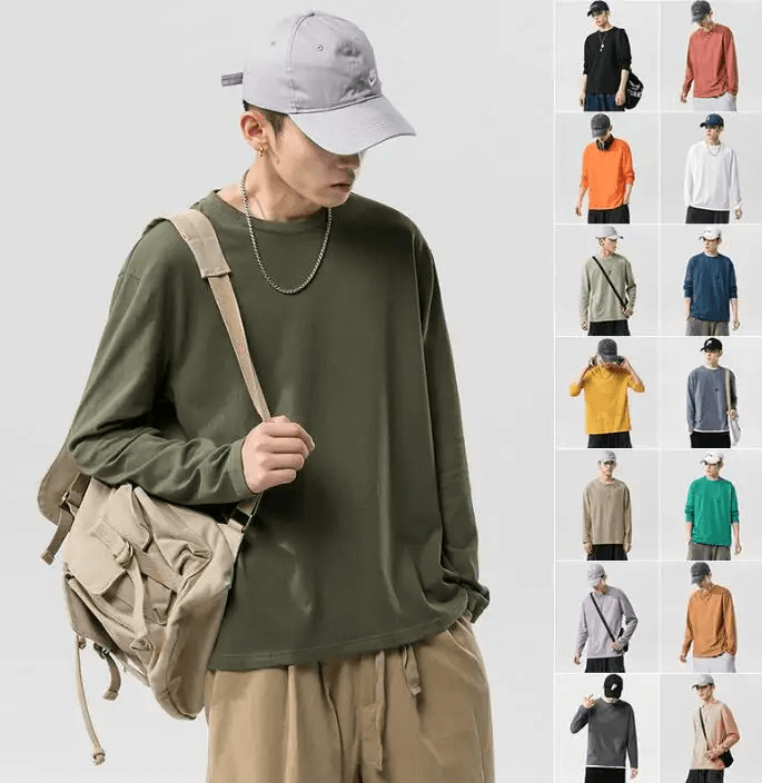 New Apparel Oversized Wholesale Cotton Sports Custom Blank Round Neck Long Sleeve T Shirt Men