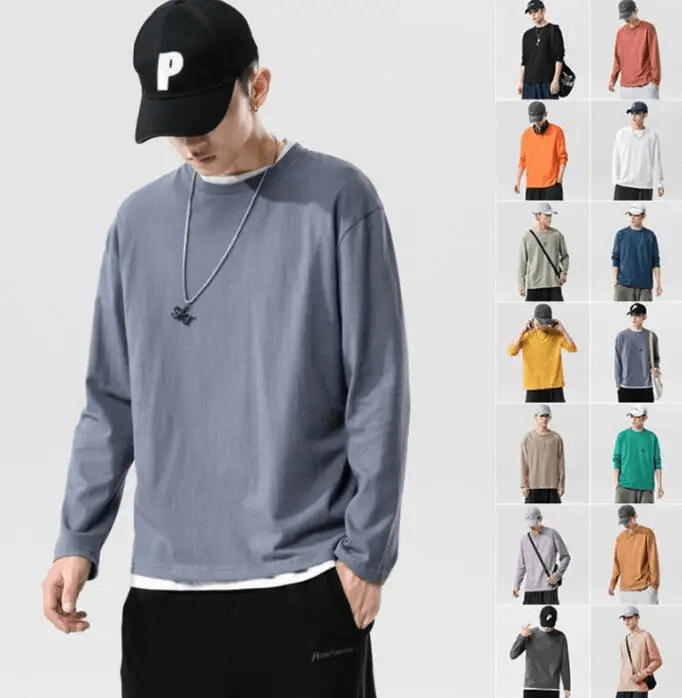 New Apparel Oversized Wholesale Cotton Sports Custom Blank Round Neck Long Sleeve T Shirt Men