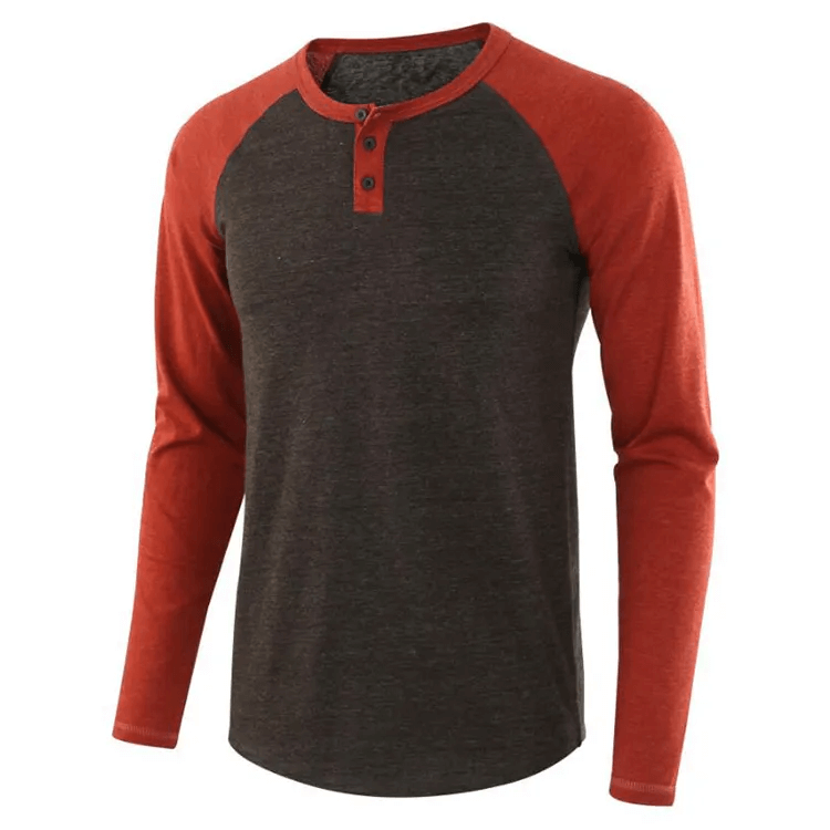 Casual Men Pullover Cotton T Shirts Autumn O Neck Long Sleeve Color Block Buttons T-Shirts Tops Men's Clothing