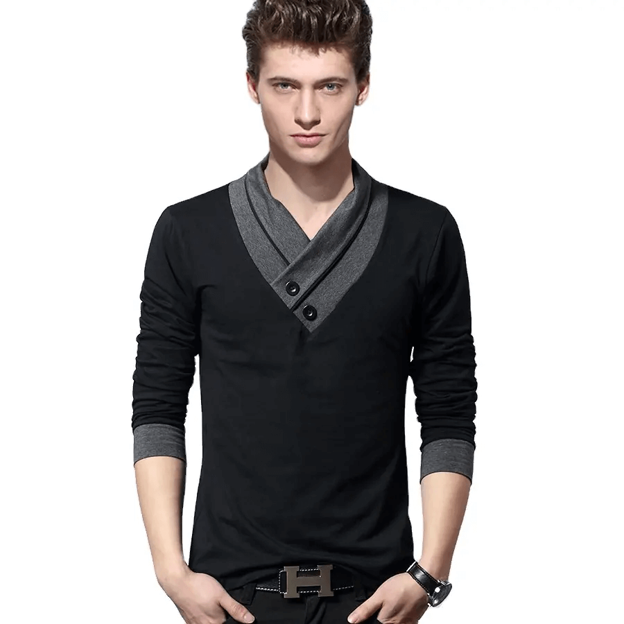 2023 Men's Autumn T-shirt Trendy Standing Collar Men's Long Sleeve t shirt for men