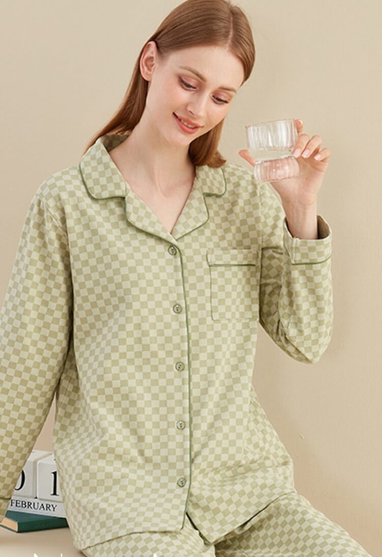 Autumn winter new women's home wear warm long-sleeved trousers chequer sleepwear double-sided sanding plush pajamas