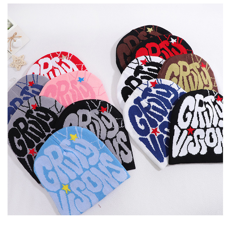 Autumn Winter Star Letter Jacquard Beanie Hat Hiphop Custom Logo Beanie Knitted Hat