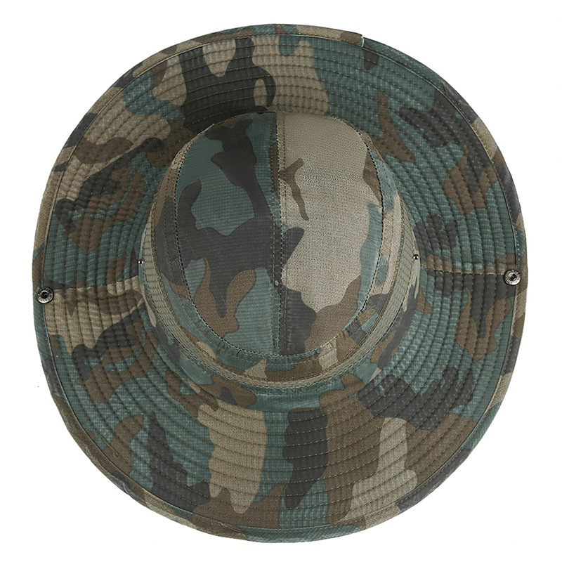 Custom Logo Camo Drawstring Sunshade Casual Wide Brim Breathable Versatile Outdoor Fisherman Bucket Hats