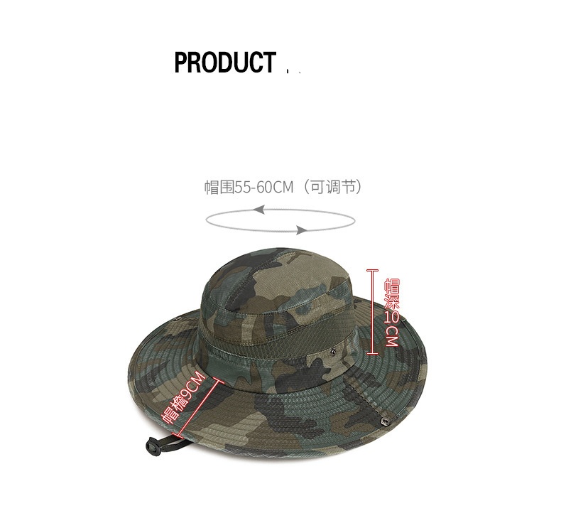 Custom Logo Camo Drawstring Sunshade Casual Wide Brim Breathable Versatile Outdoor Fisherman Bucket Hats