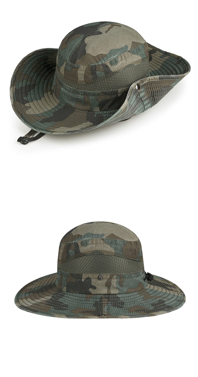 Custom Logo Camo Drawstring Sunshade Casual Wide Brim Breathable Versatile Outdoor Fisherman Bucket Hats