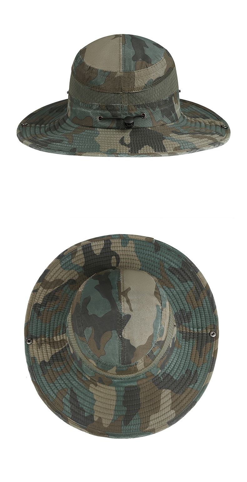 Custom Logo Camo Drawstring Sunshade Casual Wide Brim Breathable Versatile Outdoor Fisherman Bucket Hats