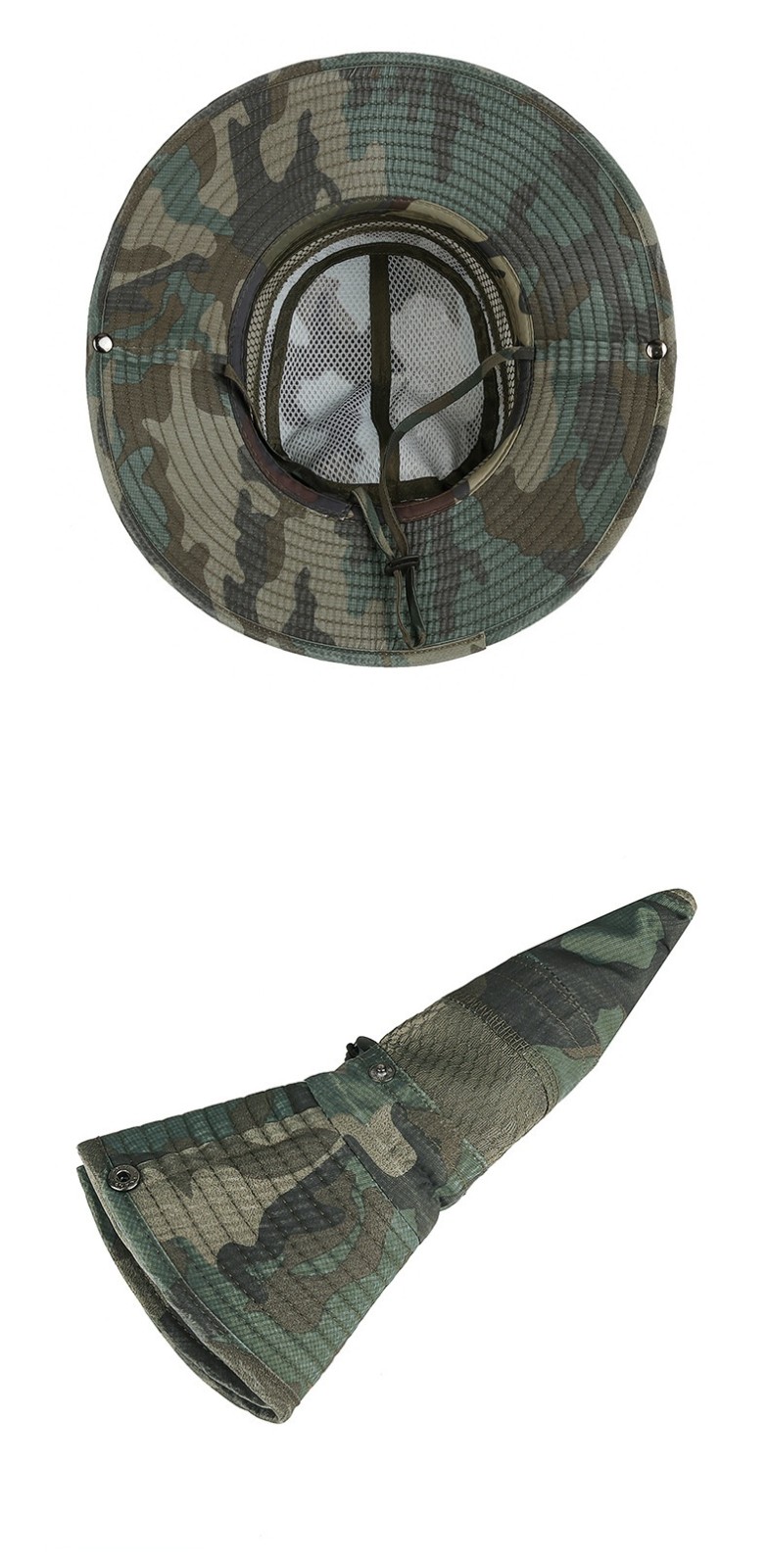 Custom Logo Camo Drawstring Sunshade Casual Wide Brim Breathable Versatile Outdoor Fisherman Bucket Hats