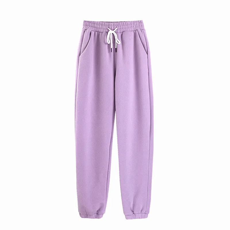 Custom new design logo fleece women winter pants elastic hem high waist joggers loose ladies sweat pant