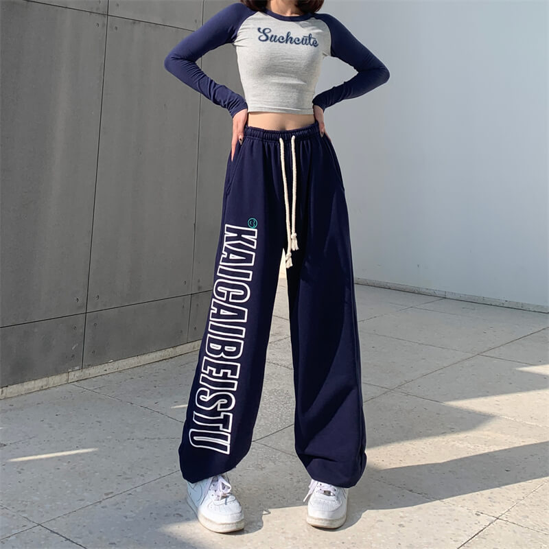 2023 New Arrivals Chic Design Fashion Graphic Joggers Women High Waist Drawstring Long Pants With Graffiti Streetwear