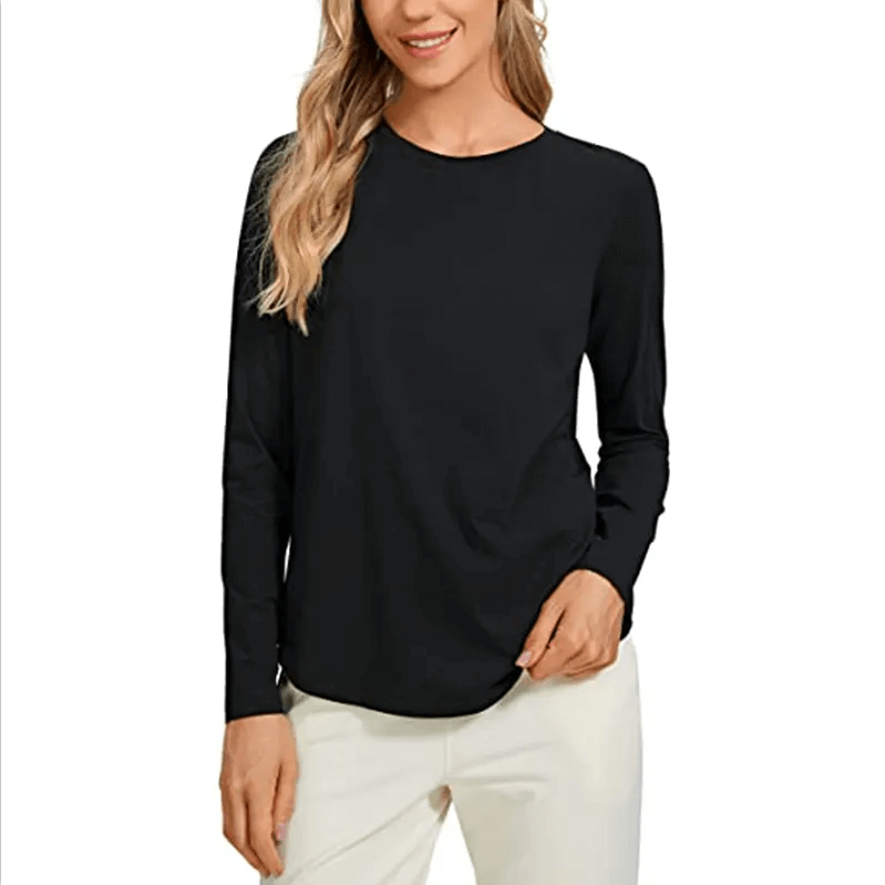 New Cotton Workout Long Sleeve Shirts for Women Athletic Crewneck Yoga Casual Tops Plain T-Shirt