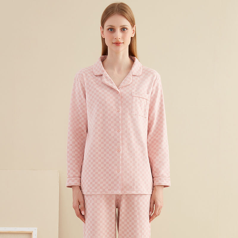 Autumn winter new women's home wear warm long-sleeved trousers chequer sleepwear double-sided sanding plush pajamas