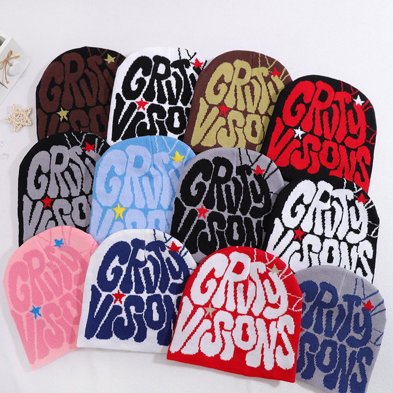 Autumn Winter Star Letter Jacquard Beanie Hat Hiphop Custom Logo Beanie Knitted Hat