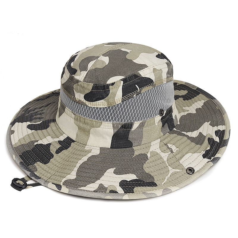 Camo Drawstring Sunshade Casual Wide Brim Breathable  Outdoor Fisherman Bucket Hats