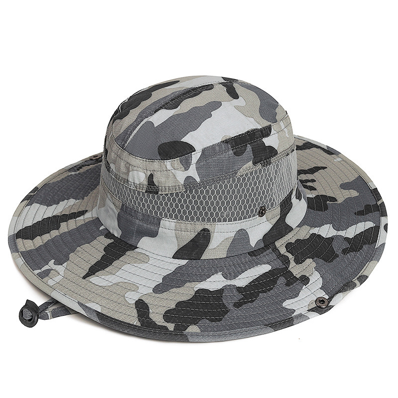 Camo Drawstring Sunshade Casual Wide Brim Breathable  Outdoor Fisherman Bucket Hats