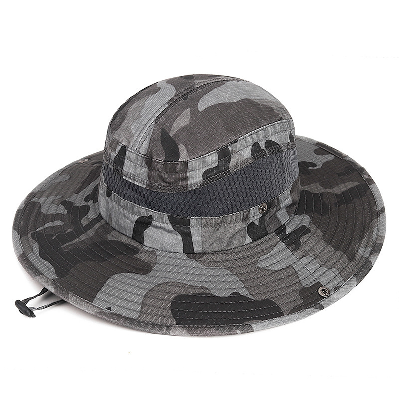 Camo Drawstring Sunshade Casual Wide Brim Breathable  Outdoor Fisherman Bucket Hats